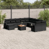 12 pcs conjunto de sofás de jardim c/ almofadões vime PE preto 1