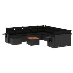 12 pcs conjunto de sofás de jardim c/ almofadões vime PE preto H