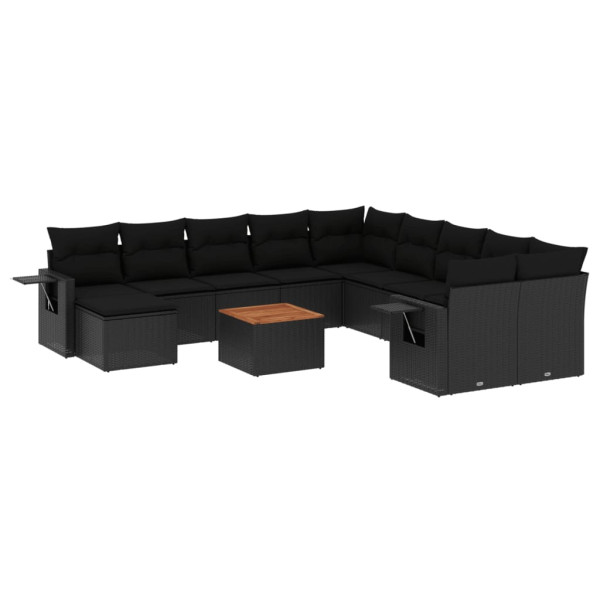 Set sofás de jardín 14 pzas con cojines ratán sintético negro M 2