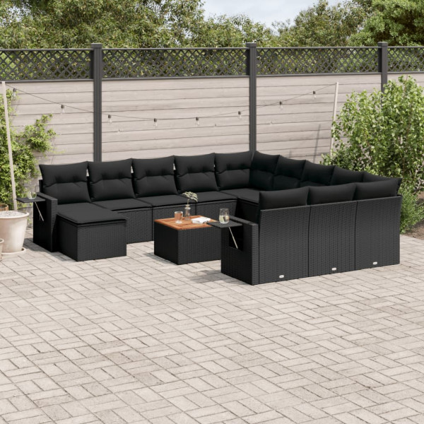 13 pcs conjunto de sofás de jardim com almofadões vime PE preto D
