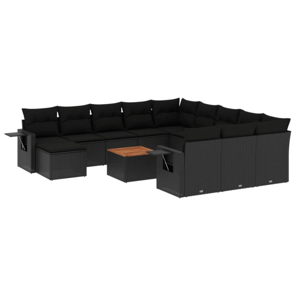 13 pcs conjunto de sofás de jardim com almofadões vime PE preto M 2