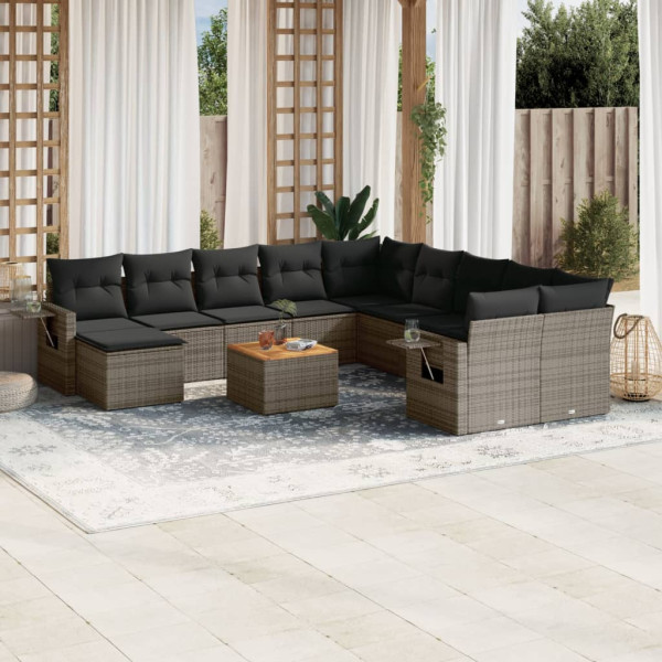 Set de sofás de jardín 14 pzas con cojines ratán sintético gris D