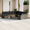 Set de sofás de jardín 14 pzas con cojines ratán sintético gris 1
