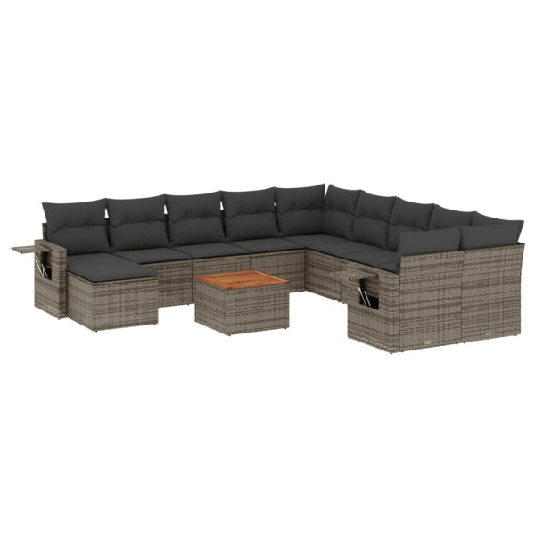 12 pcs conjunto de sofás jardim c/ almofadões vime PE cinzento M 2