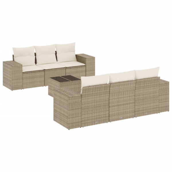 7 pcs conjunto de sofás p/ jardim com almofadões vime PE bege M 2