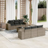 7 pcs conjunto sofás p/ jardim c/ almofadões vime PE cinzento 1