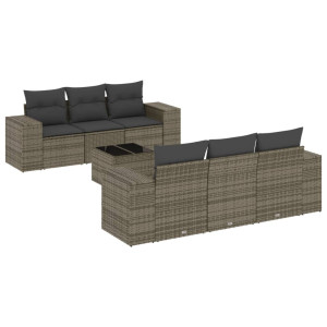 7 pcs conjunto sofás p/ jardim c/ almofadões vime PE cinzento H