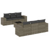 7 pcs conjunto sofás p/ jardim c/ almofadões vime PE cinzento 2