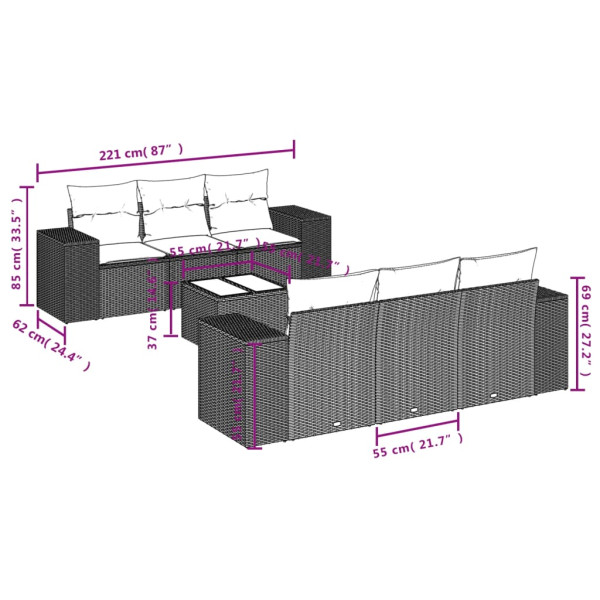 Set de sofás de jardín 7 piezas con cojines ratán PE gris M 3