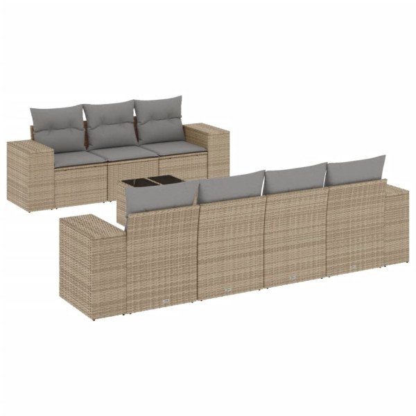 8 pcs conjunto de sofás p/ jardim com almofadões vime PE bege M 2