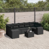 8 pcs conjunto sofás de jardim com almofadões vime PE preto 1