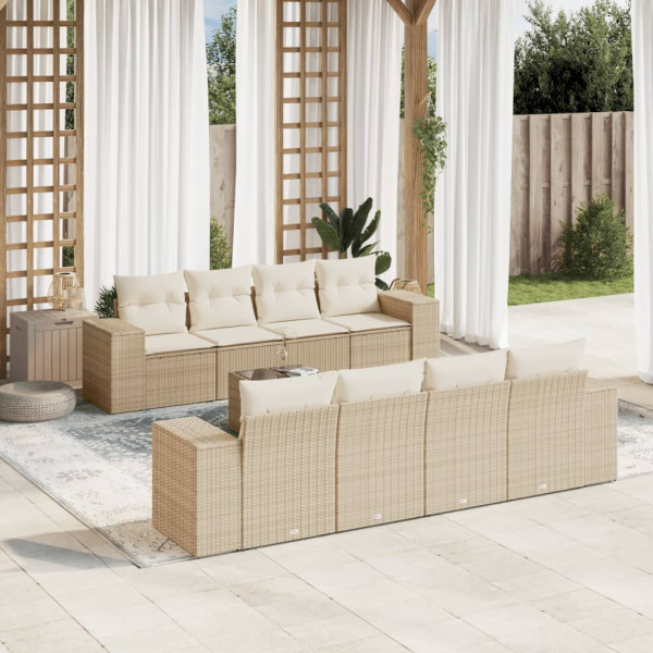 9 pcs conjunto de sofás p/ jardim com almofadões vime PE bege D