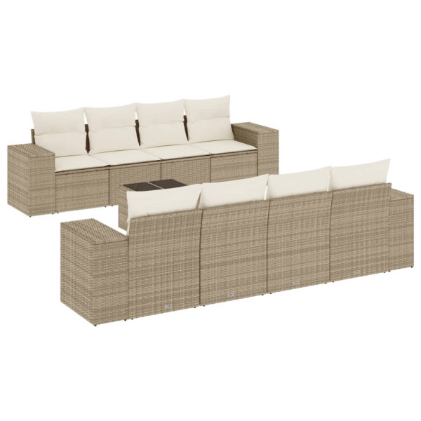 Set de sofás de jardín 9 pzas con cojines ratán sintético beige M 2