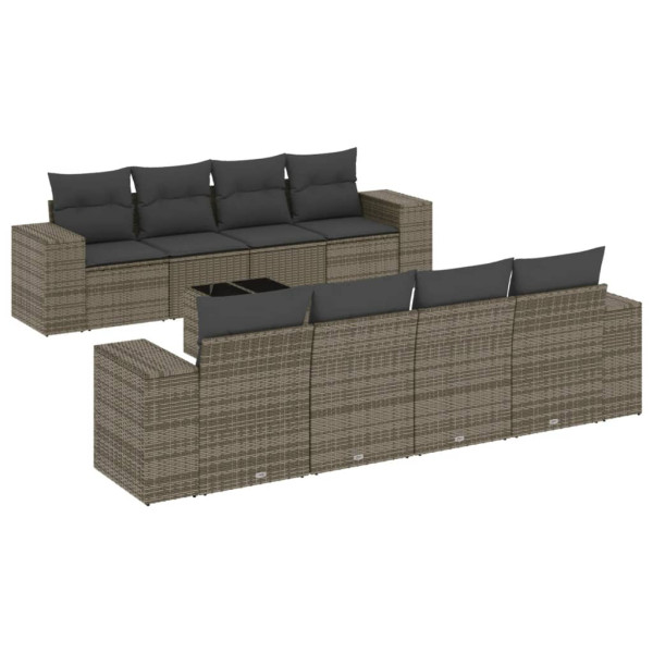 9 pcs conjunto sofás p/ jardim com almofadões vime PE cinzento M 2
