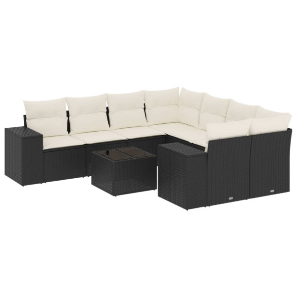 Set de sofás de jardín 8 piezas y cojines ratán sintético negro M 2