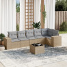 Set sofás de jardín 7 piezas y cojines ratán sintético beige 1
