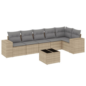7 pcs conjunto de sofás p/ jardim com almofadões vime PE bege H