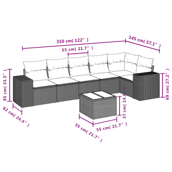 Set sofás de jardín 7 piezas y cojines ratán sintético beige M 3