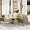 Set sofás de jardín 7 piezas y cojines ratán sintético beige 1