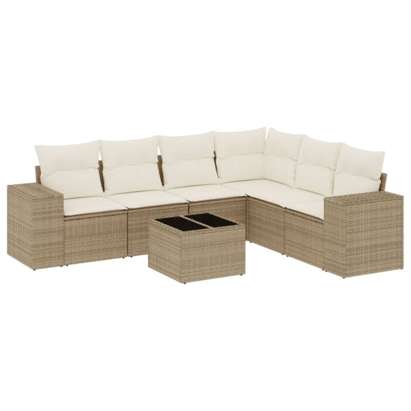 7 pcs conjunto de sofás p/ jardim com almofadões vime PE bege M 2