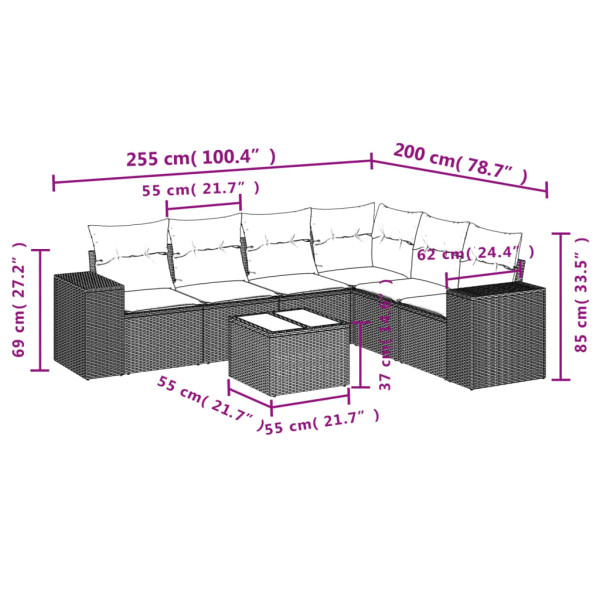 Set sofás de jardín 7 piezas y cojines ratán sintético beige M 3