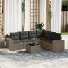 Set de sofás de jardín 7 piezas con cojines ratán PE gris 1