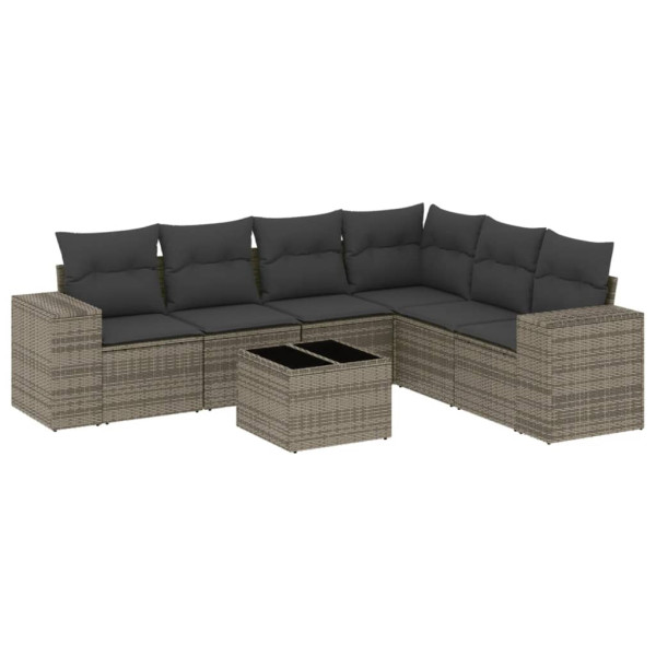 7 pcs conjunto sofás p/ jardim c/ almofadões vime PE cinzento M 2