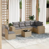 Set sofás de jardín 7 piezas y cojines ratán sintético beige 1