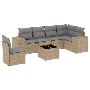 7 pcs conjunto de sofás p/ jardim com almofadões vime PE bege H