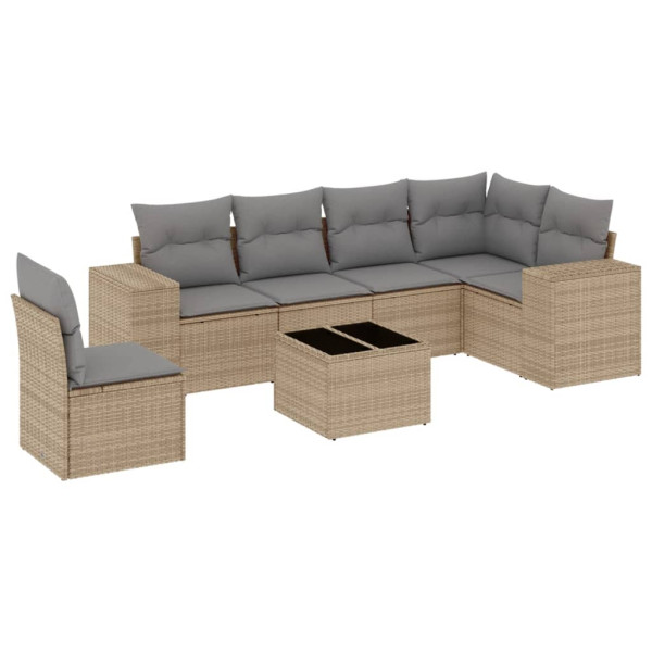 Set sofás de jardín 7 piezas y cojines ratán sintético beige M 2