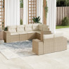Set sofás de jardín 7 piezas y cojines ratán sintético beige 1