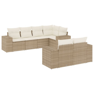 7 pcs conjunto de sofás p/ jardim com almofadões vime PE bege H
