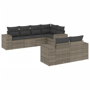 7 pcs conjunto sofás p/ jardim c/ almofadões vime PE cinzento H