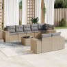 Set de sofás de jardín 9 pzas con cojines ratán sintético beige 1