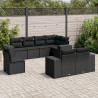 8 pcs conjunto sofás de jardim com almofadões vime PE preto 1