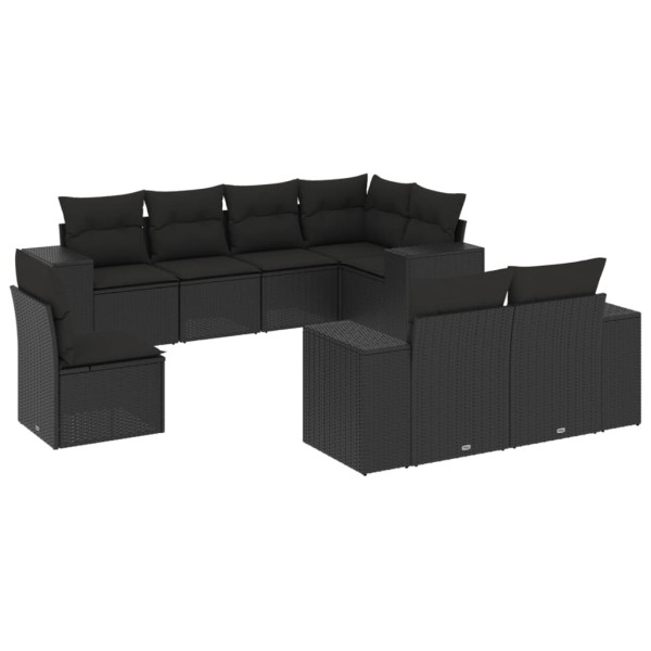8 pcs conjunto sofás de jardim com almofadões vime PE preto M 2