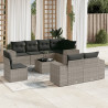 9 pcs conjunto sofás p/ jardim com almofadões vime PE cinzento 1