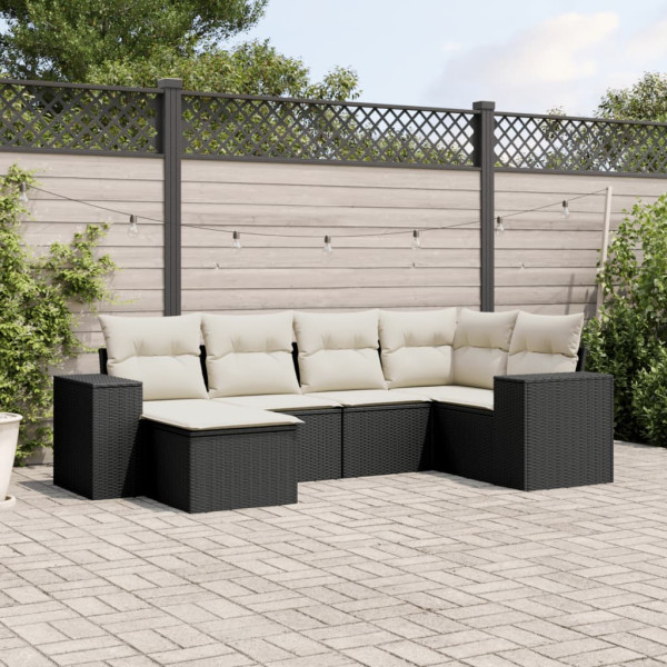 6 pcs conjunto sofás de jardim c/ almofadões vime PE preto D