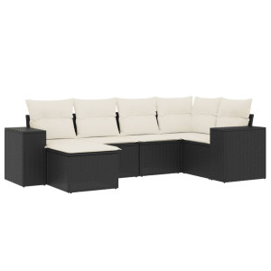 6 pcs conjunto sofás de jardim c/ almofadões vime PE preto H