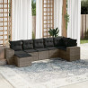 Set de sofás de jardín 7 piezas con cojines ratán PE gris 1