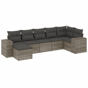 7 pcs conjunto sofás p/ jardim c/ almofadões vime PE cinzento H