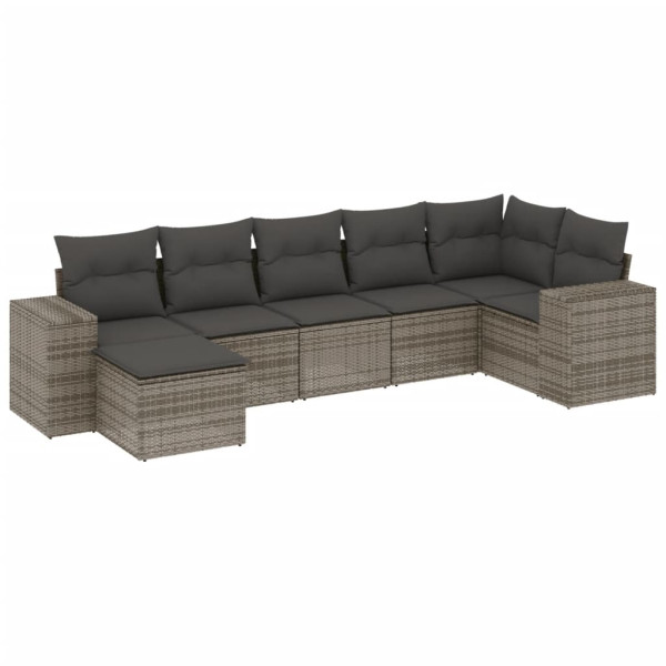 7 pcs conjunto sofás p/ jardim c/ almofadões vime PE cinzento M 2