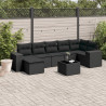 8 pcs conjunto sofás de jardim com almofadões vime PE preto 1