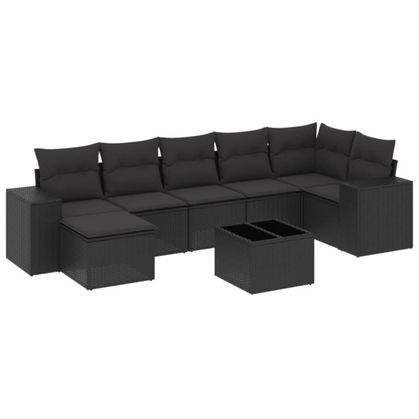 8 pcs conjunto sofás de jardim com almofadões vime PE preto M 2