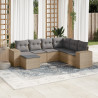 7 pcs conjunto de sofás p/ jardim com almofadões vime PE bege 1