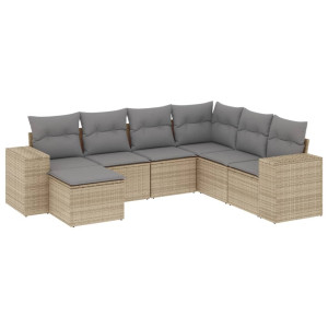 7 pcs conjunto de sofás p/ jardim com almofadões vime PE bege H