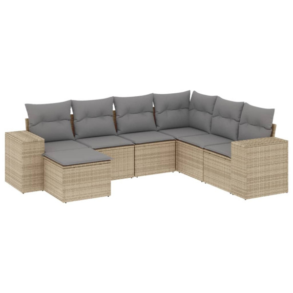 Set sofás de jardín 7 piezas y cojines ratán sintético beige M 2