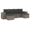 6 pcs conjunto sofás de jardim com almofadões vime cinzento 2