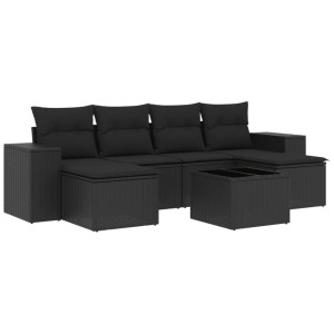 Set de comedor de jardín 7 pzas y cojines ratán sintético negro H