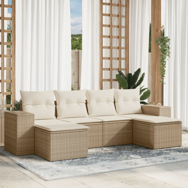 6 pcs conjunto de sofás p/ jardim com almofadões vime PE bege D
